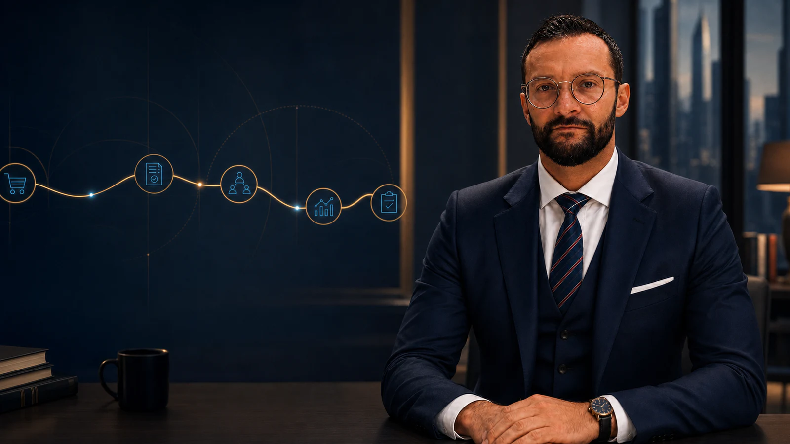 Dario Kulic beside a connected Source-to-Pay process line